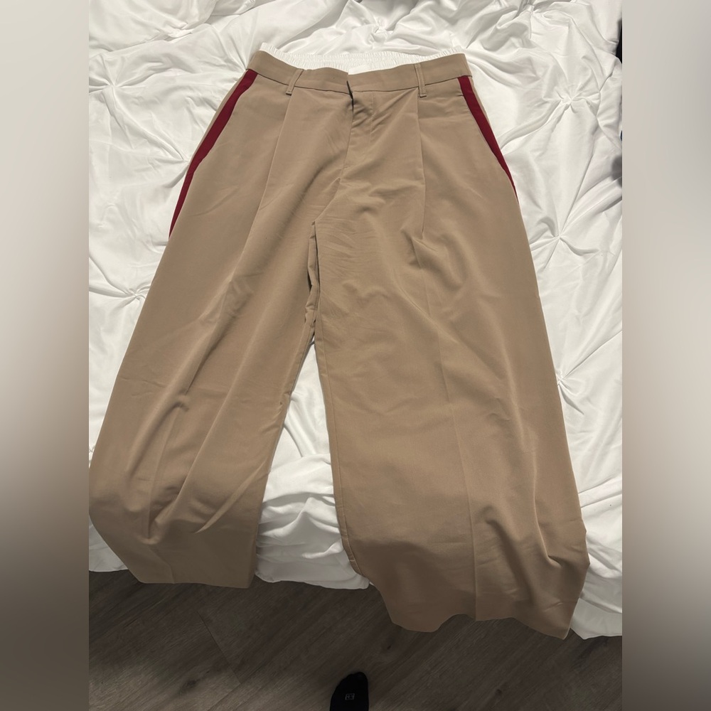 Zara Tan Pants with Red Details
